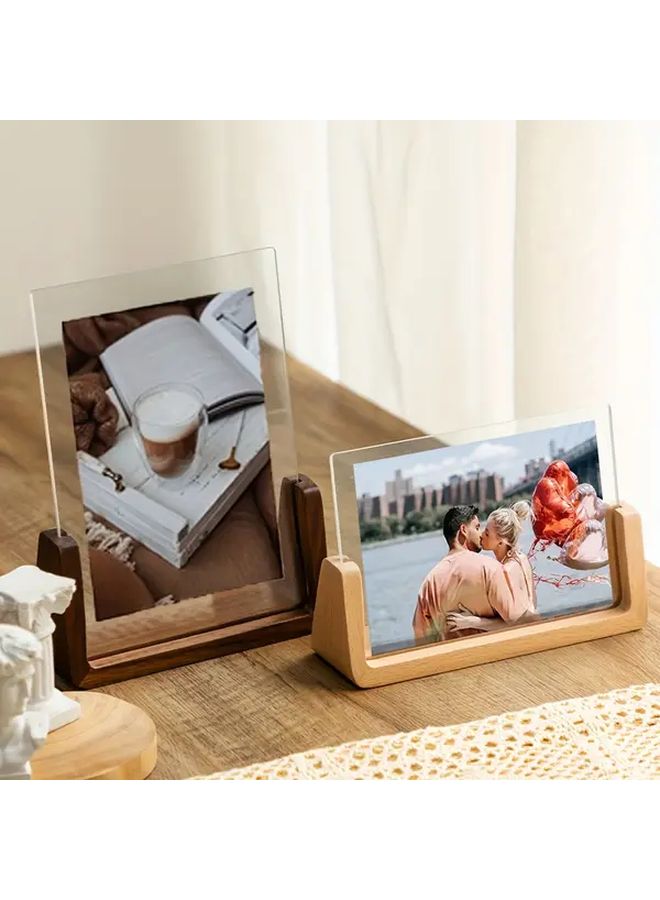 Horizontal Photo Frame 10X15cm 6inch Acrylic Wood U Shaped Desktop Decor - Image 2